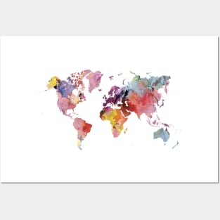 Watercolor world map - rainbow Posters and Art